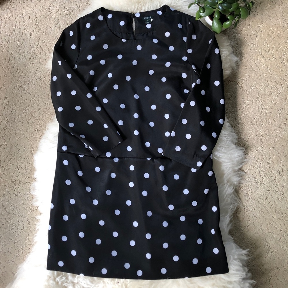 J. Crew Black and White Polka Dot Shift Mini Dress